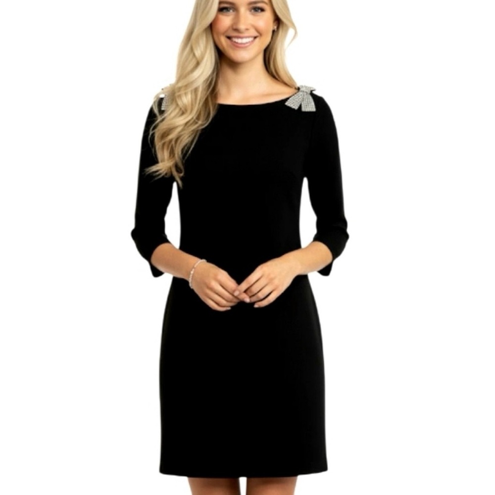 Trina Turk Gora Black Dress with Embellished Shoulders